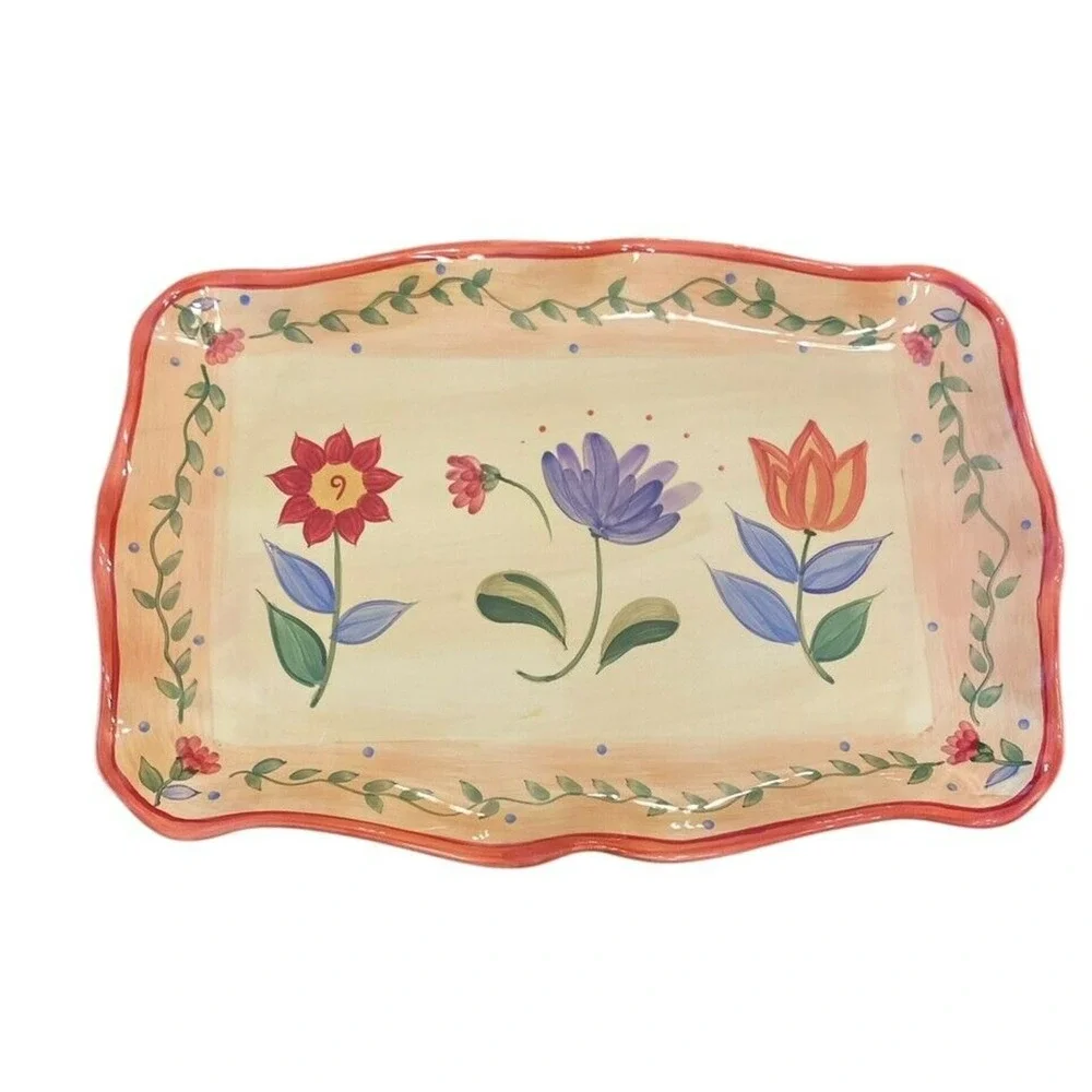 Pfaltzgraff Napoli Serving Tray 16x11x1.5 Hand-Painted Floral Rectangular MINT
